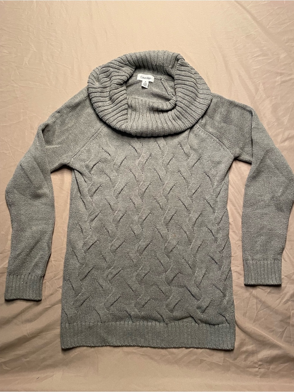 Calvin Klein Women's Gray Cable-Knit Cowl-Neck Sweater - Size Small